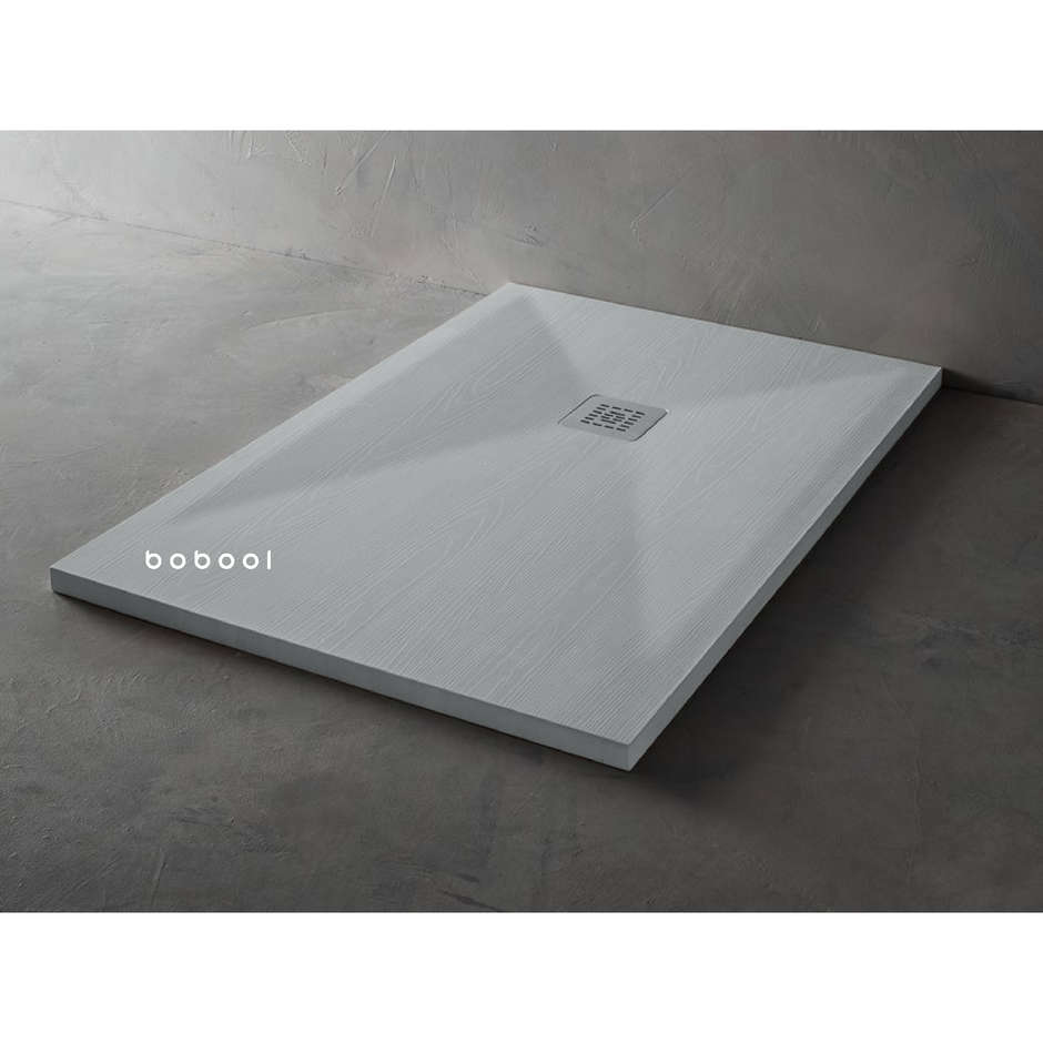 Wood-effect resin shower tray, Cement grey, 80x160x3 cm - Woody, Arblu