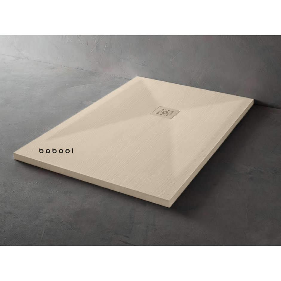 Wood-effect resin shower tray, ivory white, 80x140x3 cm - Woody, Arblu