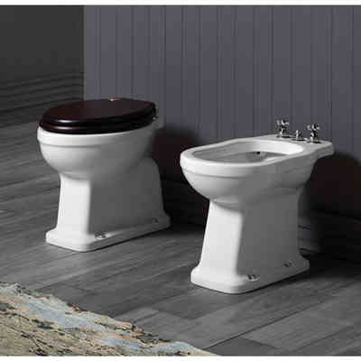 Wooden soft close toilet seat with chromed hinges - London, Simas